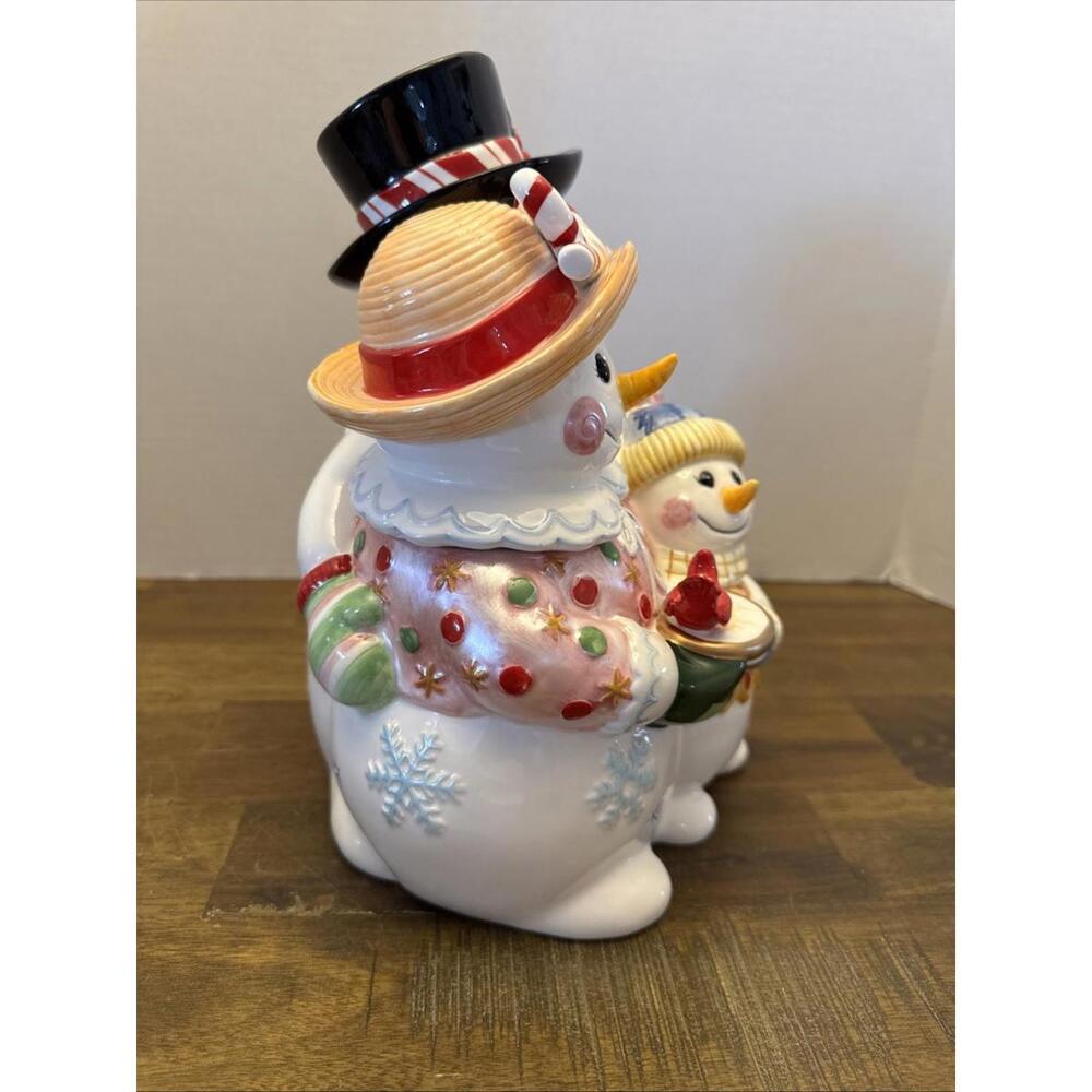 Vtg Fitz & Floyd "FROSTY FRIENDS" 12"H Cookie Jar Holiday NIB - Picture 9 of 9